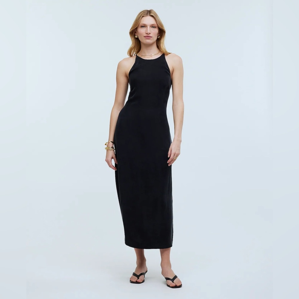 NWT Madewell Crisscross Midi Slip Dress in Cupro-Blend in true black - 6